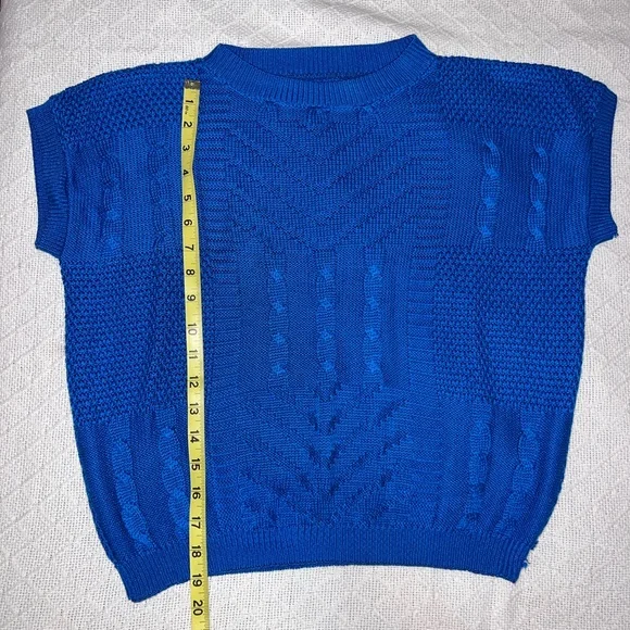 Vintage Vibrant Azure Blue Textured Knit Short Sleeve Top Small - Picture 5 of 7